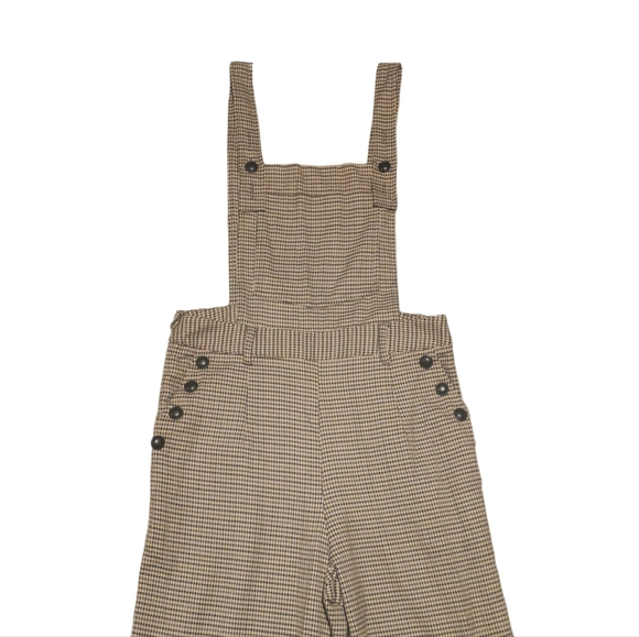 CIDER Houndstooth Brown and Tan Button Straight Leg Jumpsuit NWT Size Medium - Picture 4 of 7